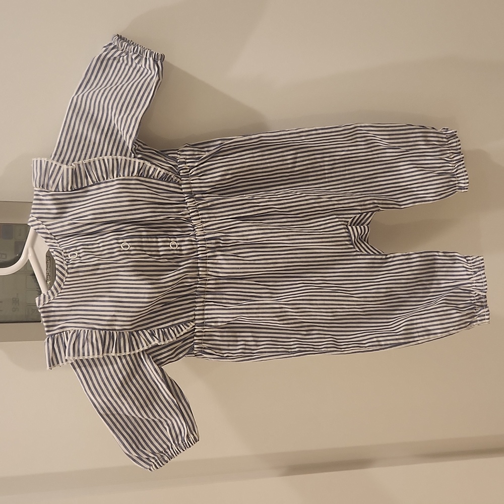 Janie and Jack Blue and White Striped Romper - Picture 5 of 5